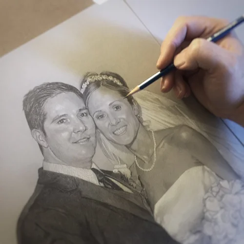 Wedding couple portrait drawing in progress